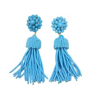 Lisi Lerch Blue Glass Beaded Tassel Drop Statement Earrings